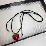 Red Heart Pendant necklace Black Cord - Image 2