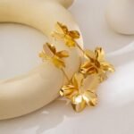 Elegant Gold Flower Drop Earrings For Women - Image 2