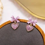 Bow Heart Purple Earrings