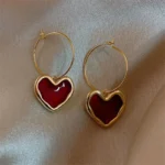 Wine Red Heart dangling Earrings