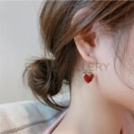 Wine Red Heart dangling Earrings - Image 2