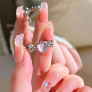 Purple Little Heart Charm Ring