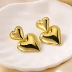 Double Story Heart Long Earrings