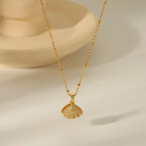 Shell Pearl Pendent Necklace. Shell Pearl Pendant Necklace in 18K gold plating with delicate chain for women