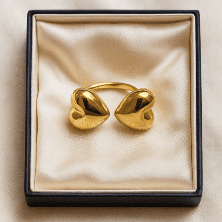 Heart-shaped gold-plated adjustable ring in a jewelry box – elegant romantic statement ring for women by Ehvajwellery.Elegant Heart -Shaped Gold Plated Ring
