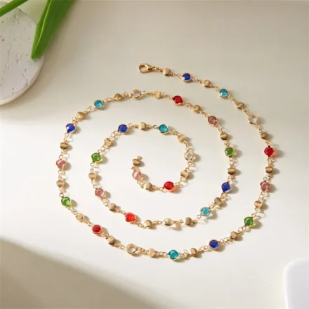 Gold plated alloy Y necklace with multicolor beads – trendy jewellery for women India