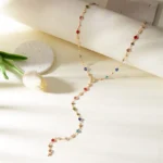 Multicolor beaded Y necklace with alloy gold plated chain and colorful beads India