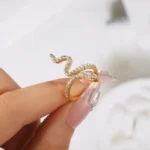 Gold Snake Style Zircon Silver Ring with sparkling rhinestones for women