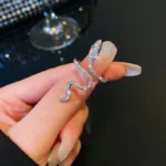 Snake Style Zircon Silver Ring - Image 3