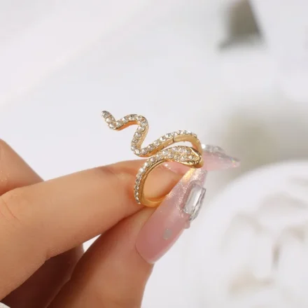 Gold Snake Style Zircon Silver Ring with sparkling rhinestones for women