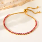 Scarlet Zircon Bracelet with gold chain and pink zircon stones – elegant adjustable women’s jewelry