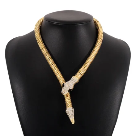 Fashion snake choker necklace with gold finish and crystal embellished snake design for women