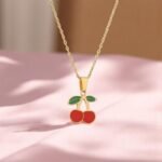 Double Cherry Fruit Pendant Necklace