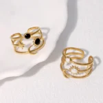 Stylish dainty ring – sun moon star design adjustable gold plated stainless steel jewellery India