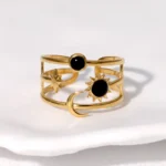 Stylish dainty ring – sun moon star adjustable black stone design jewellery India