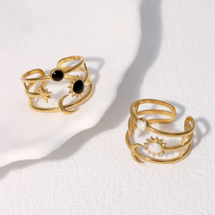 Stylish dainty ring – sun moon star design adjustable gold plated stainless steel jewellery India