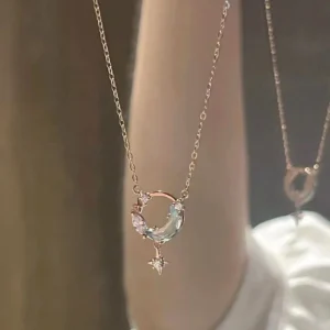 star Moon necklace with moon & star pendant – rhinestone clavicle chain trendy jewellery for women India
