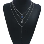 Blue Stone Necklace Triple Layered Moon Pendant - Image 2