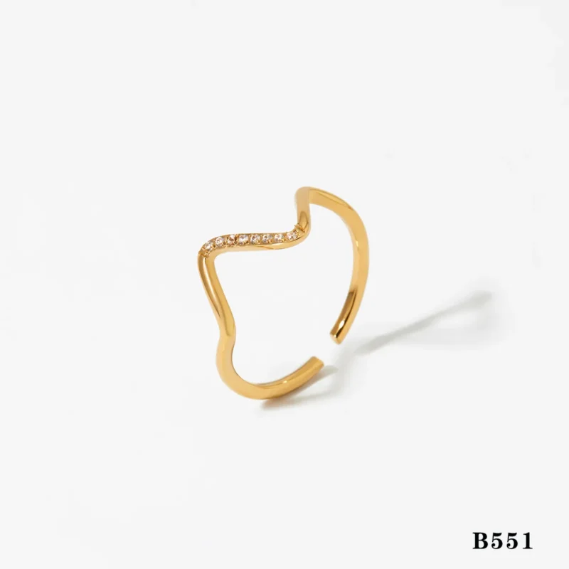 Wholesale Jewelry Casual Waves Solid Color 316 Stainless Steel Diamond 16K Gold Plated White Gold Plated Gold Plated Inlay Rings