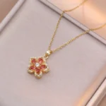 Women's Dancing Flower Pendant Necklace(Orange)