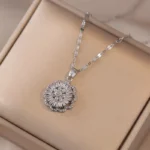 Silver Diamond Round Rotating Pendant Necklace