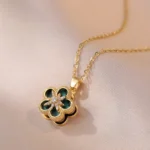 Luxury Green Leaf Rotating Pendant Necklace