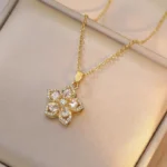 Dancing Flower Diamond Pendant Necklace (white)