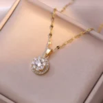 Gold Diamond Rotating Pendant Necklace