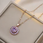 Round Purple Rotating Pendant Necklace