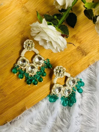 Kundan & Pearls Studded Classic Mirror Drop Earrings Girl & Women - Image 2