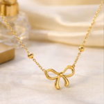Minimal Gold Bow Necklace for Women - Image 4