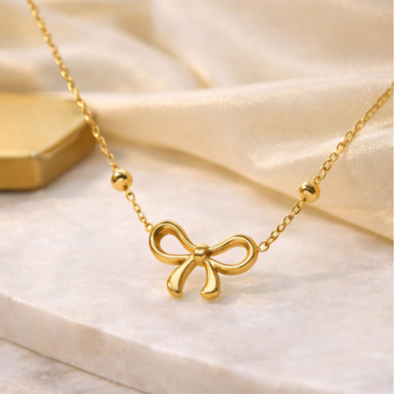Minimal Gold Bow Necklace for Women....Gold minimalist bow necklace with delicate chain for women daily wear