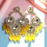 Kundan & Pearls Studded Classic Mirror Drop Earrings For Girls and Women