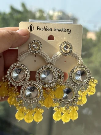 Kundan & Pearls Studded Classic Mirror Drop Earrings For Girls and Women - Image 2